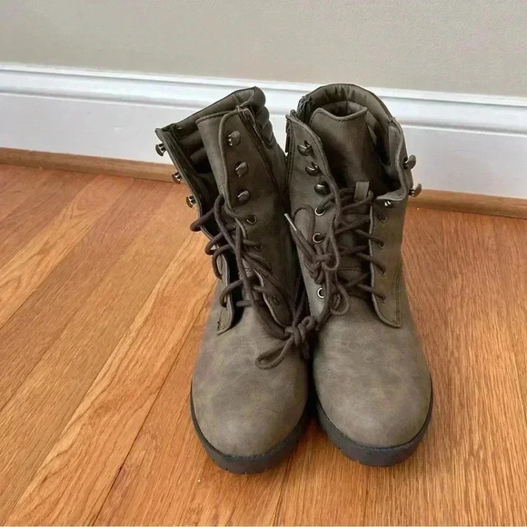 Report Women's Bronx Military Combat Moto Lace Up Mid Calf Heeled Boots Size 10 - Picture 3 of 9